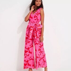 Vineyard Vines Wide-leg Sleeveless Jumpsuit Pink Tropical Floral Size 6